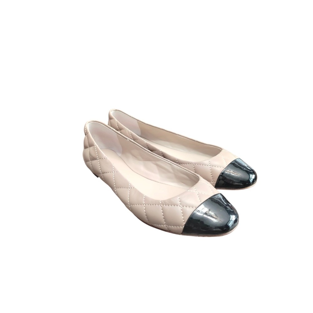 Ann Taylor Flats‎ Women's 7.5M Black Brown Leather Quilted Cap Toe Casual Spring